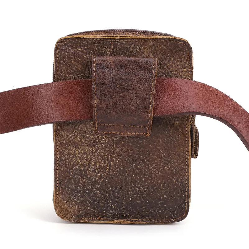 กระเป๋าคาดเอวหนังวัวแท้สไตล์วินเทจสำหรับผู้ชาย กระเป๋าคาดเอวสำหรับเล่นกีฬากลางแจ้ง ทนทานต่อการใช้งาน ใส่โทรศัพท์มือถือได้