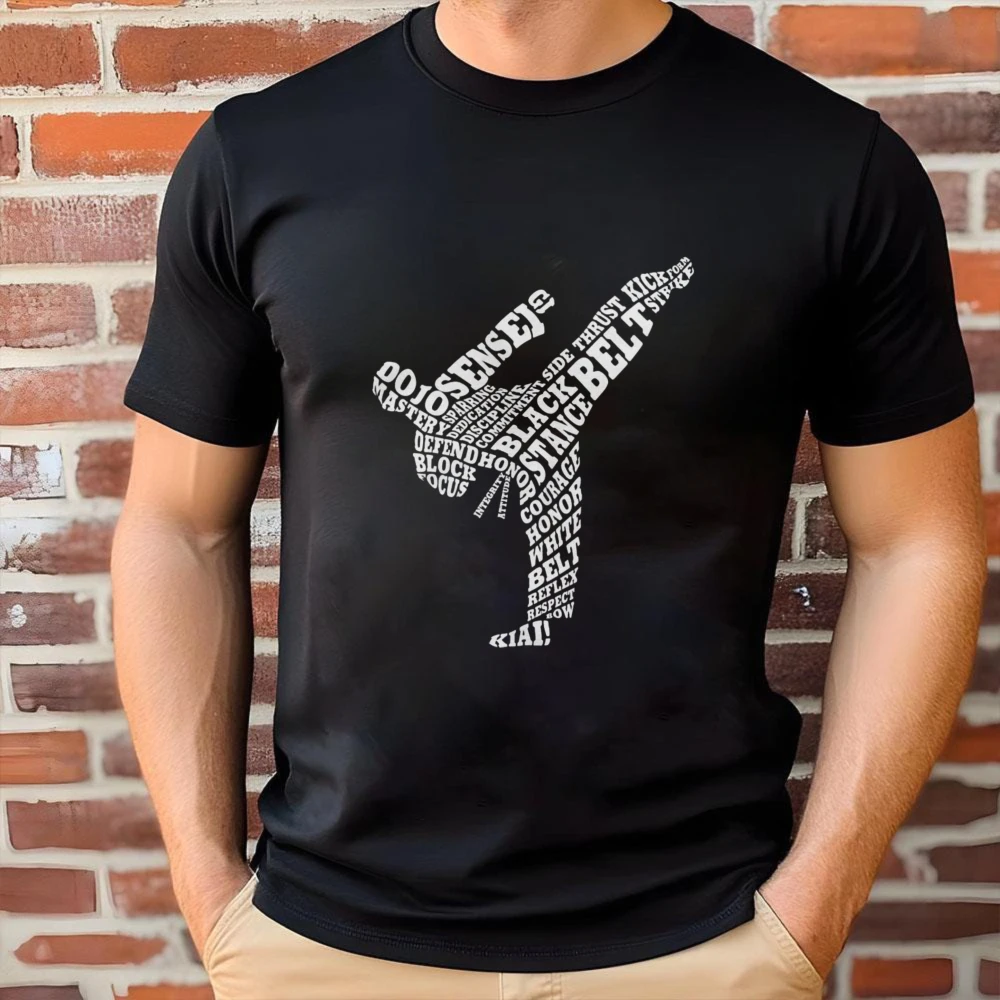 Karate Word Art Cotton T Shirt Unisex Streetwear Tees Trendy Martial Arts Casual Top for Dojo Trainees Comfort Cotton Shirt