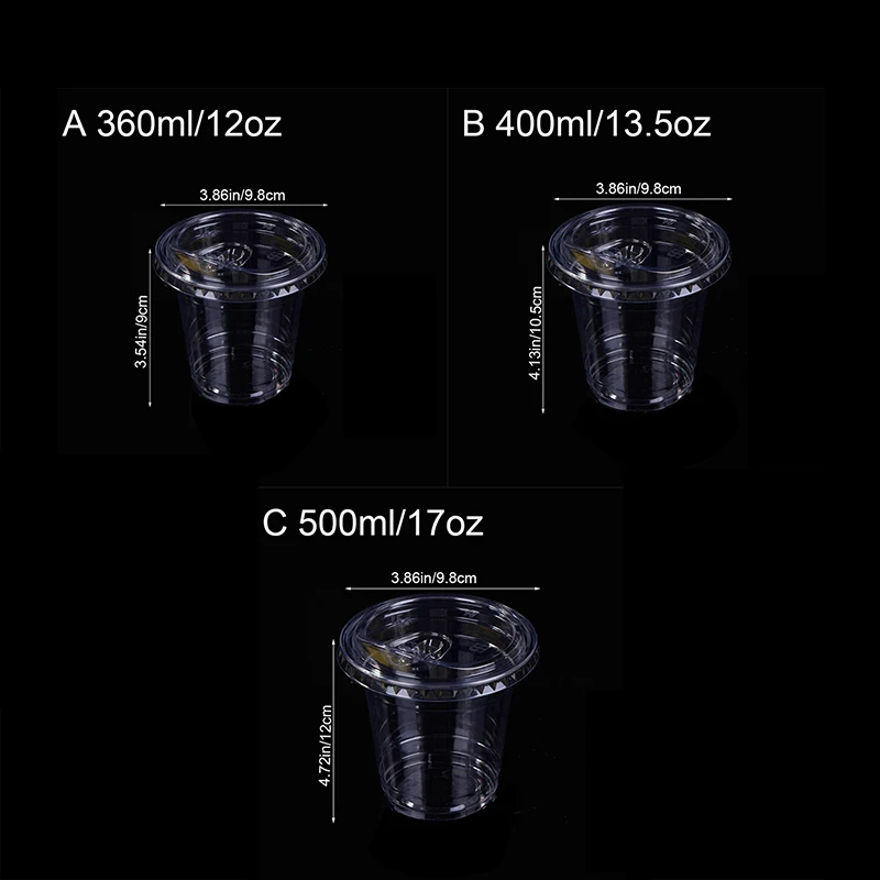 10 vasos de plástico desechables transparentes con tapas, 360/400/500ML, para hielo, café, té y bebidas frías