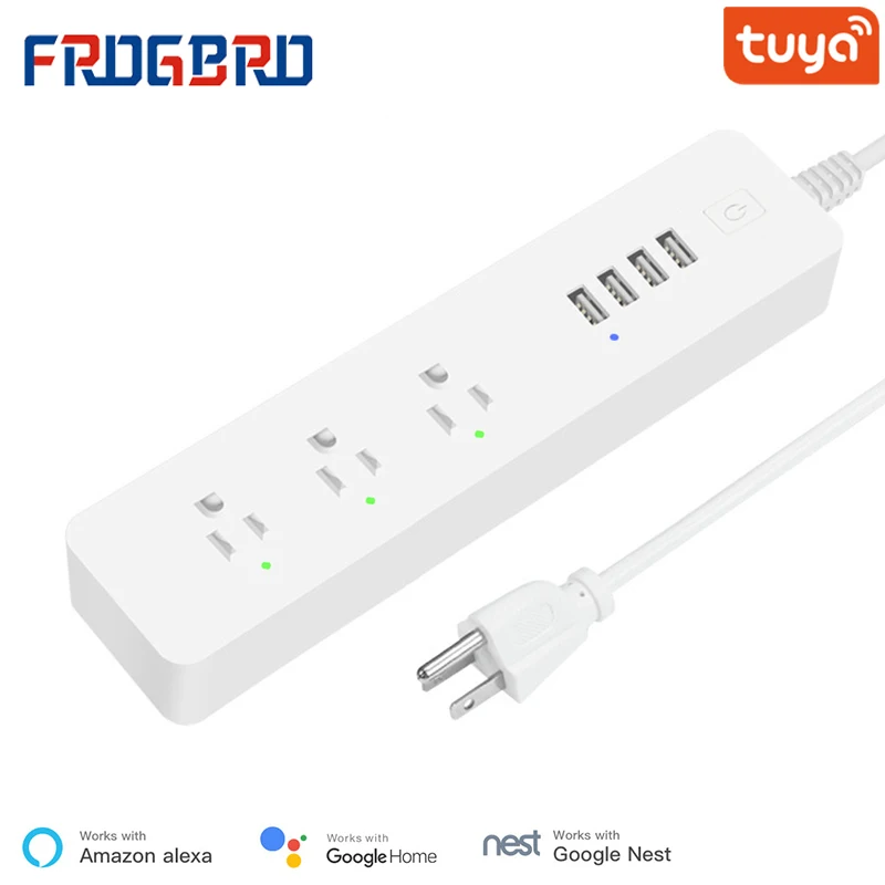 

FROGBRO WIFI Smart Power Strip 3 US + 4 USB Port Charging Port Timing App Voice Control Work with Alexa Google Home Assistant