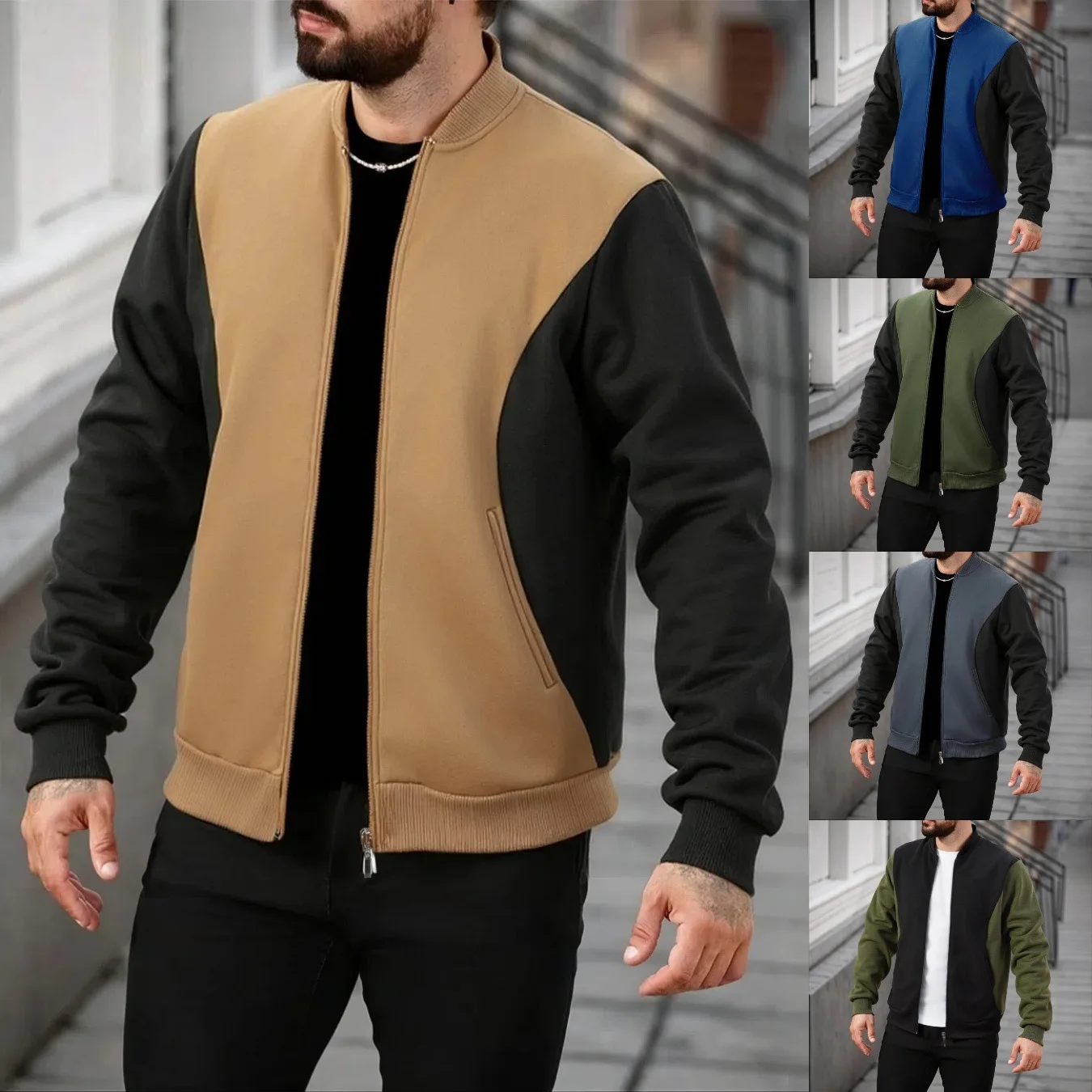 Patchwork Jacket Men's Casual Coatt Hoodless Sweatshirt Zipper Cardigan Men's Sportswear Patchwork Sweatshirt Streetwear