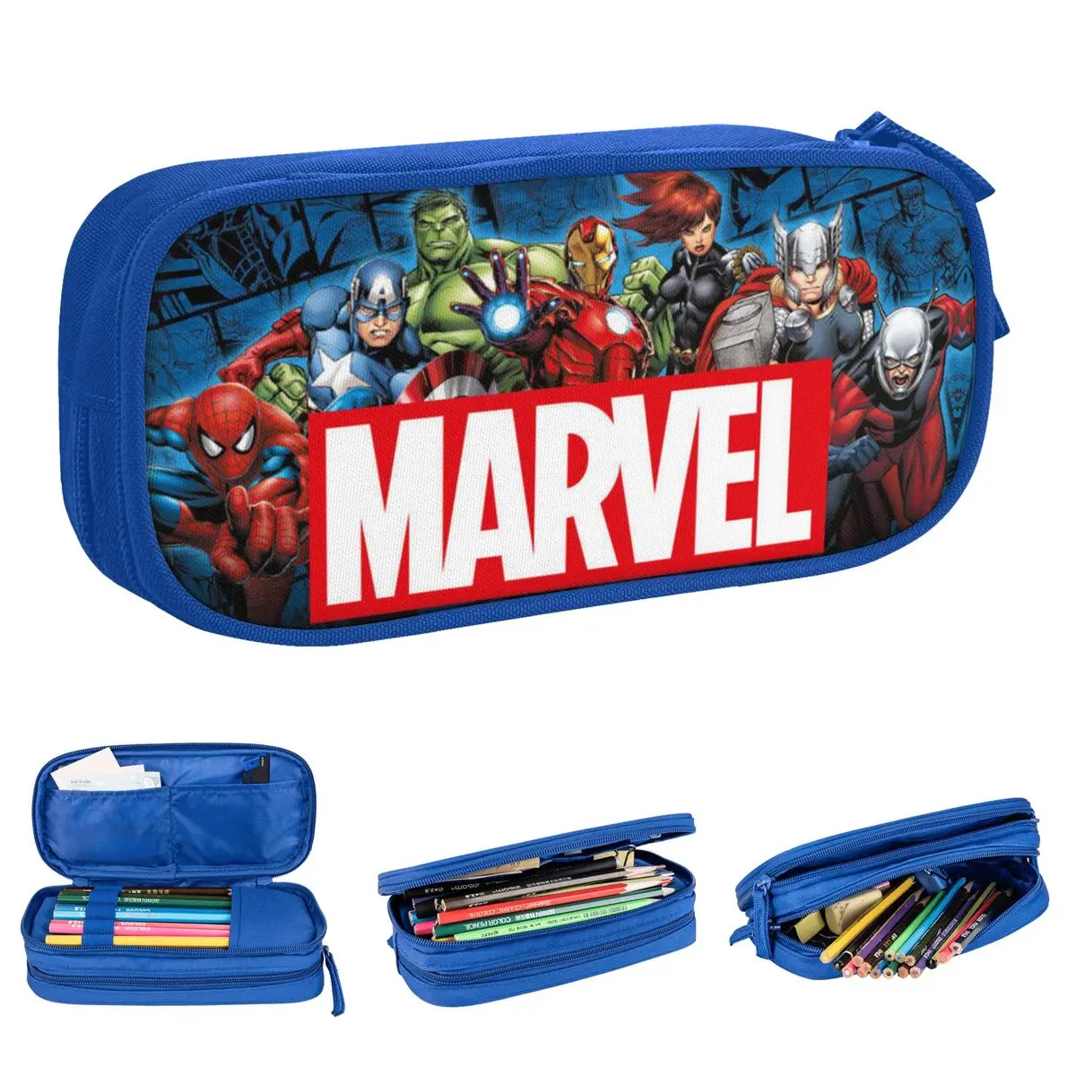 Cartoon Character Kid's Pen Box Double Layer Large Capacity For School Spider-Man Iron Man Pencil Bag Perfect Gifts for Children