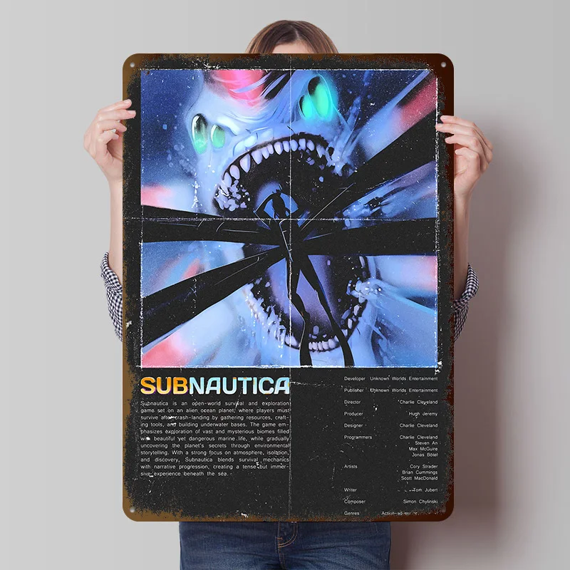 Subnautica Game Printed Poster Customized Wall Art Retro Vintage Metal Tin Signs for Bedroom Decoration Gaming Office Decor Room