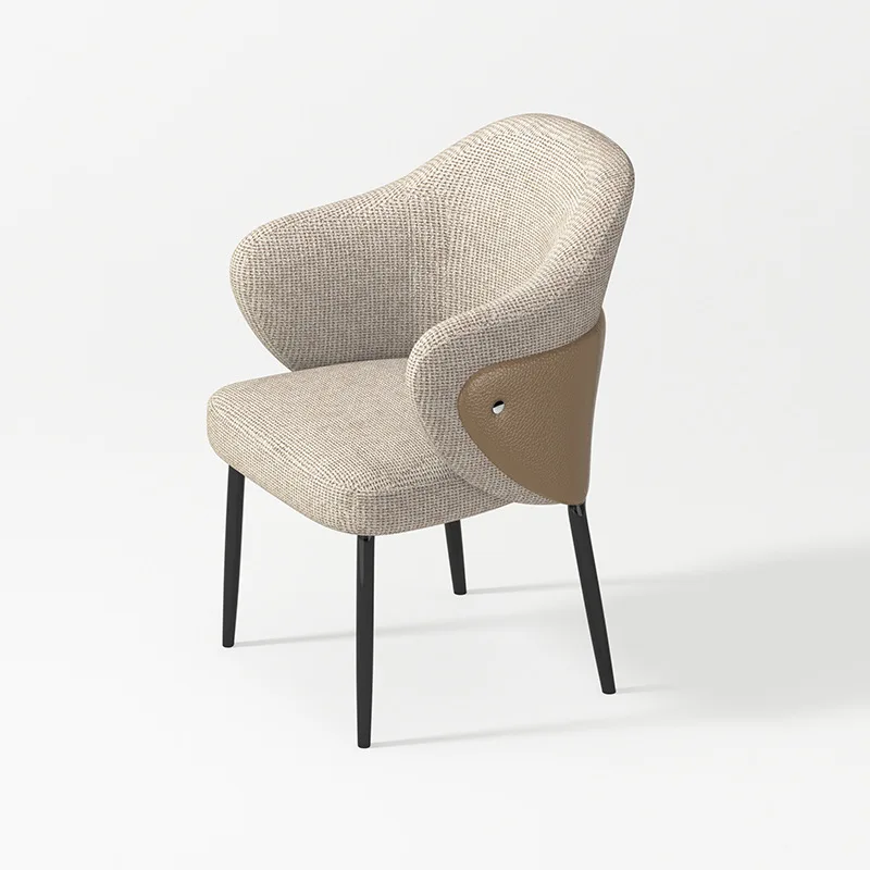 

Nordic simple solid wood dining chair, light luxury leather fabric hotel negotiation home sedentary back chair