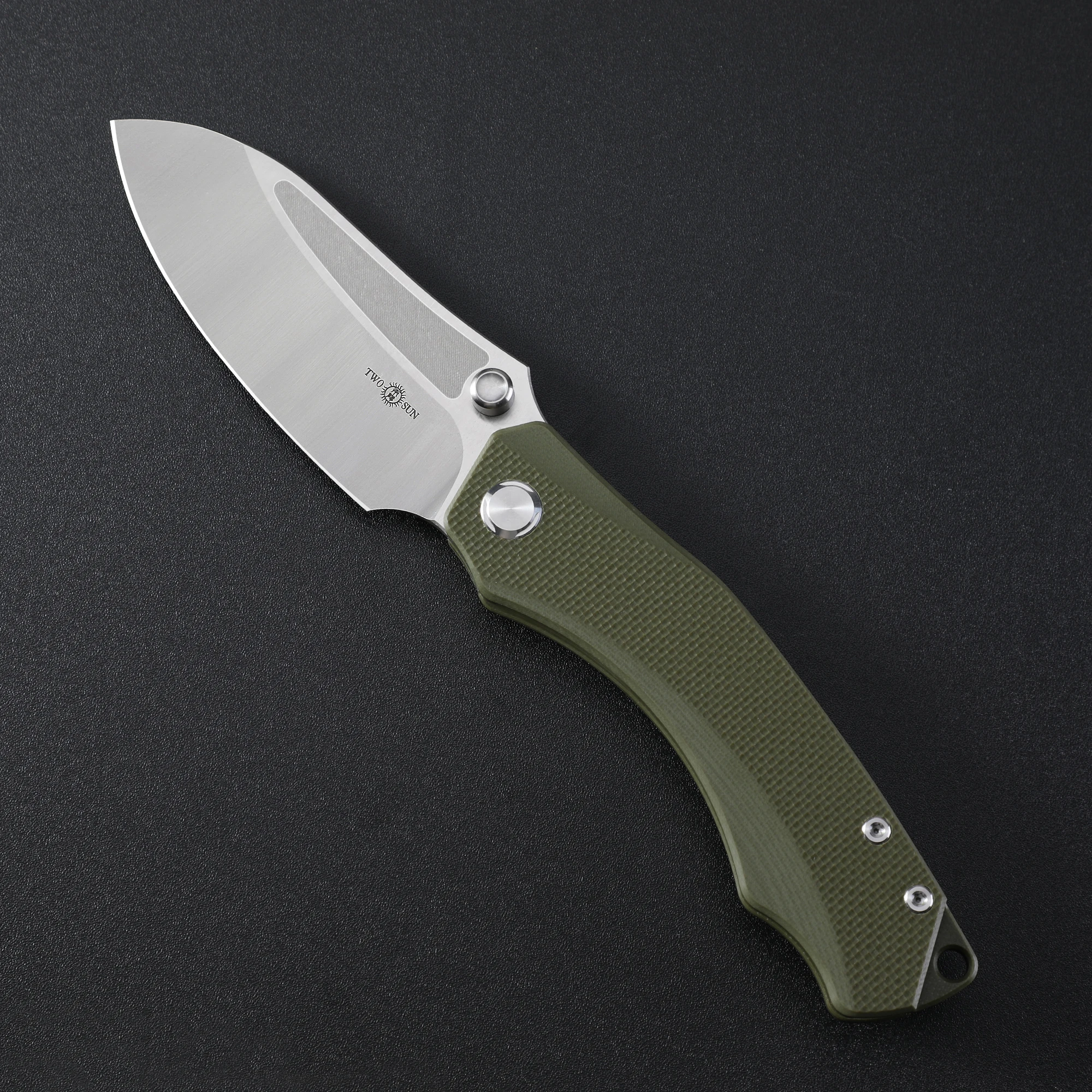 Imagem -03 - Dois Sun-utility Folding Knife For Homem Ts425 Outdoor Hunting Tool K110 Blade Satin Green G10 Handle Pocket Edc Camping