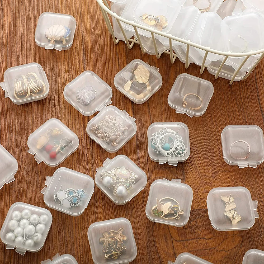 5/10/20pcs Mini Plastic Square Storage Containers Box Hinged Lid Clear Jewelry Earrings Rings Portable Pill Storage Case Boxes