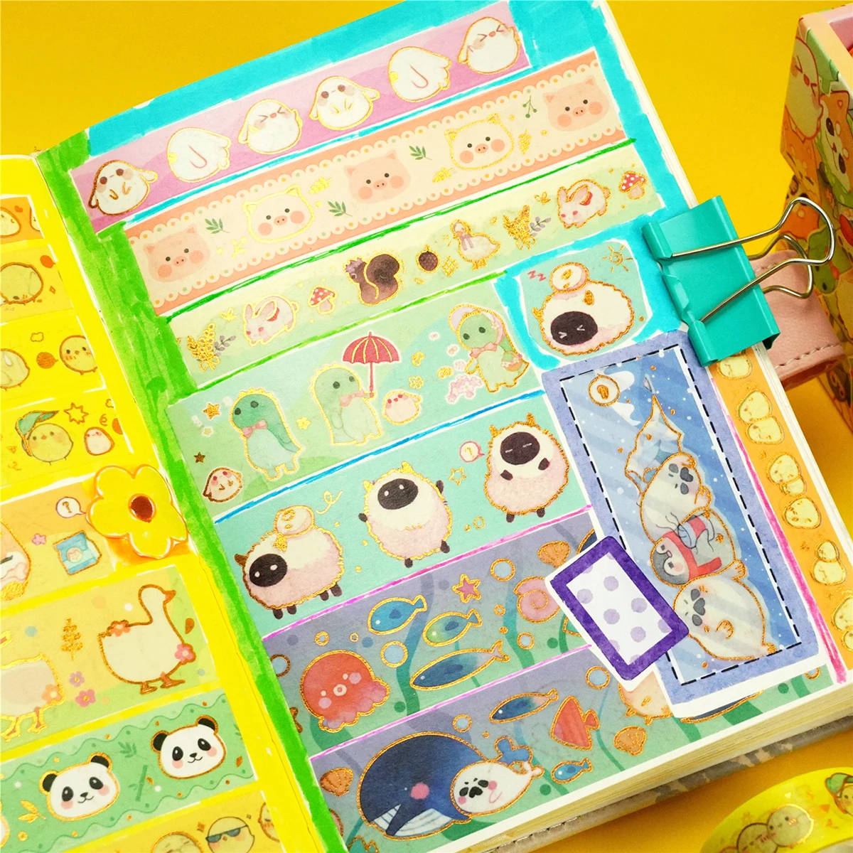 13 لفة من شريط واشي على شكل حيوانات برونزي إبداعي، مناسب لبطاقة DIY، اليوميات، تغليف علب الهدايا، ديكور رائع