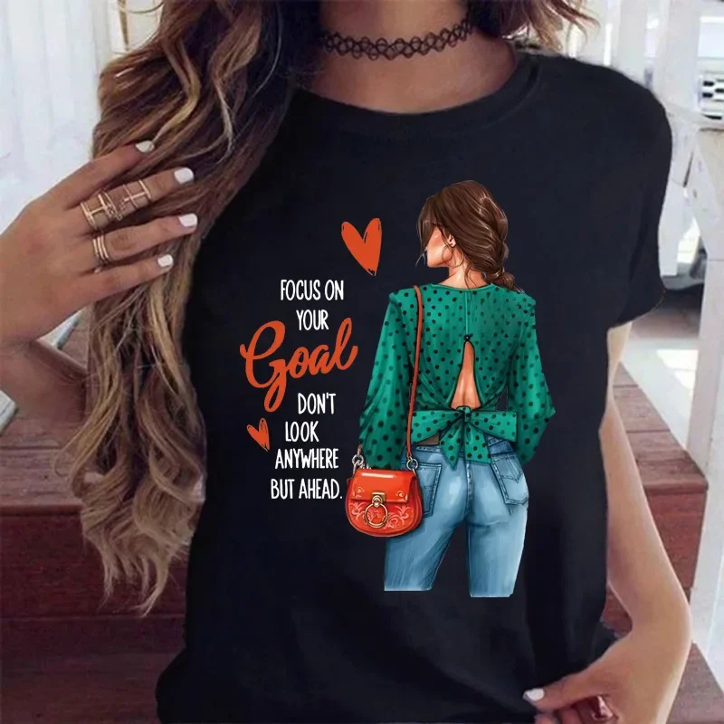 The New Hot Selling Fashion City Girl Print Half Sleeve Women's Cute T-shirt Harajuku Aesthetic Graphic T Shirts Oversized Tee