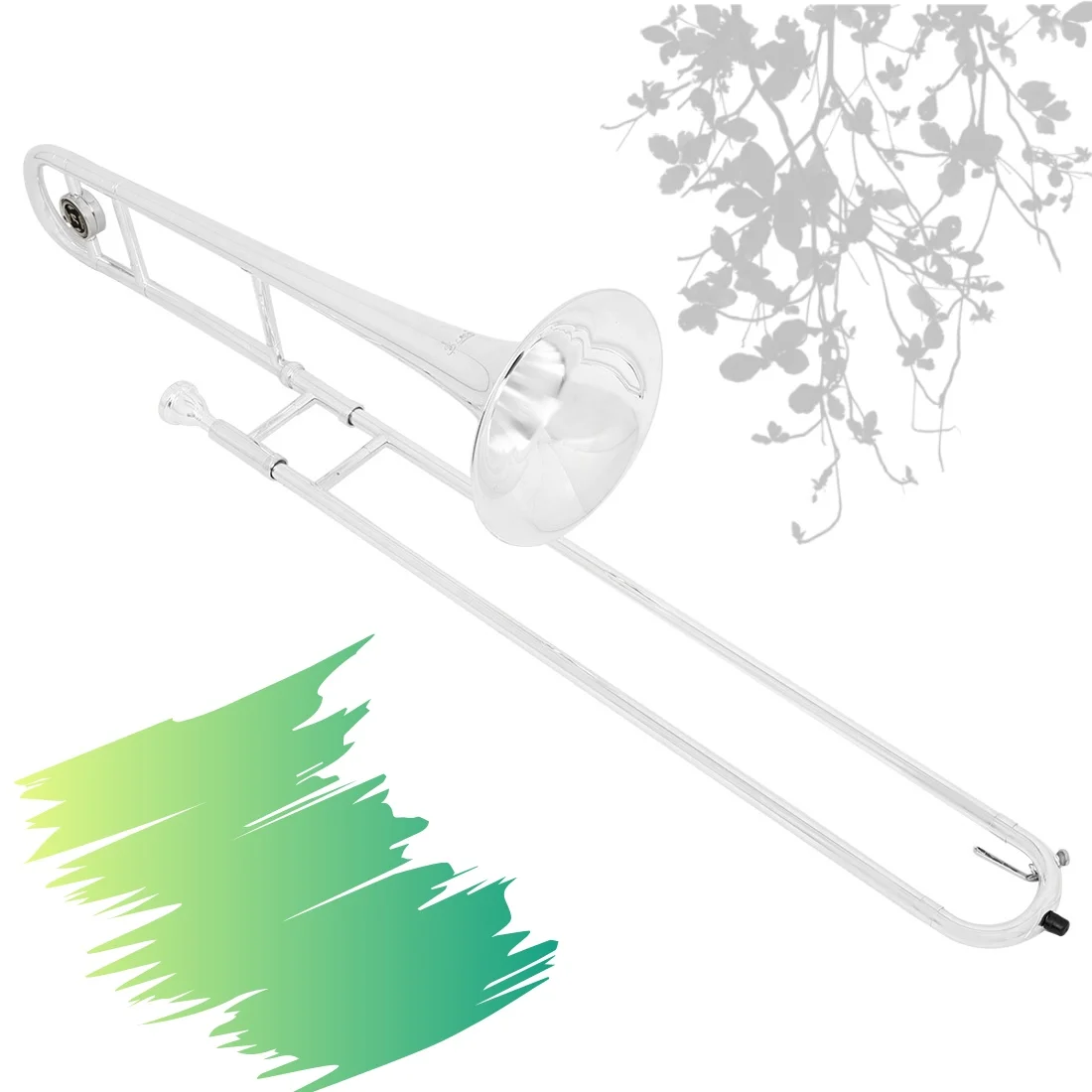 Silver‑Plated Bb Tenor Trombone Durable Brass Instrument for Beginners Student Orchestra and Marching Band Performance