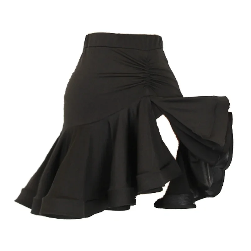 2024 New Latin Dance Skirt Women Sexy Slit Black Salsa Skirt Adult Cha Cha Rumba Dance Clothes Practice Training Wear DNV21484
