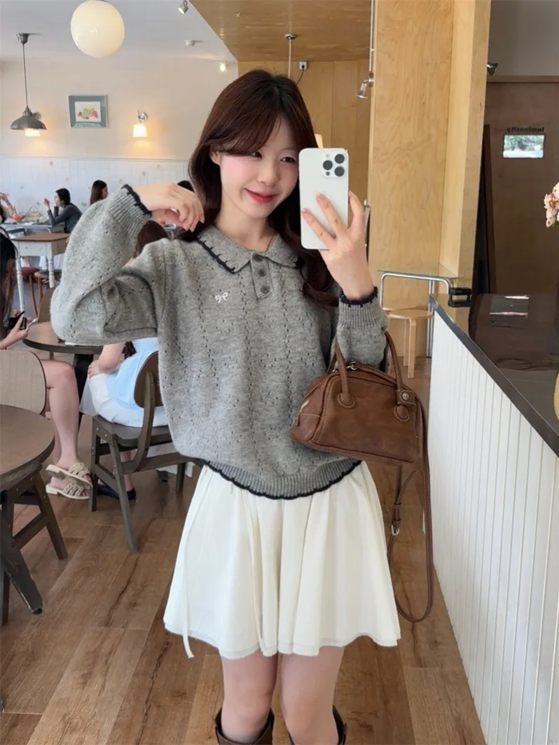 الكورية Sle عقدة مطرزة سترة المرأة الخريف الشتاء تصميم جديد Ele الشباب محبوك أعلى فضفاضة تناسب طويلة...