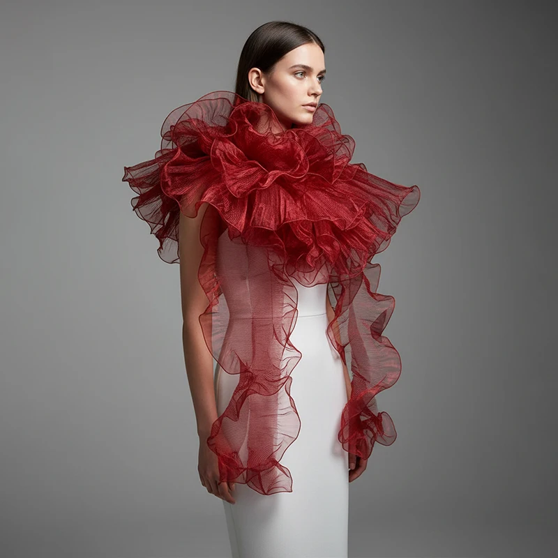 

Organza Pleated Lace Ribbon Fabric 13cm Wide Stage Clothing Handicraft Diy Sewing Ruffle Fabric Apparel Needlework Accessories