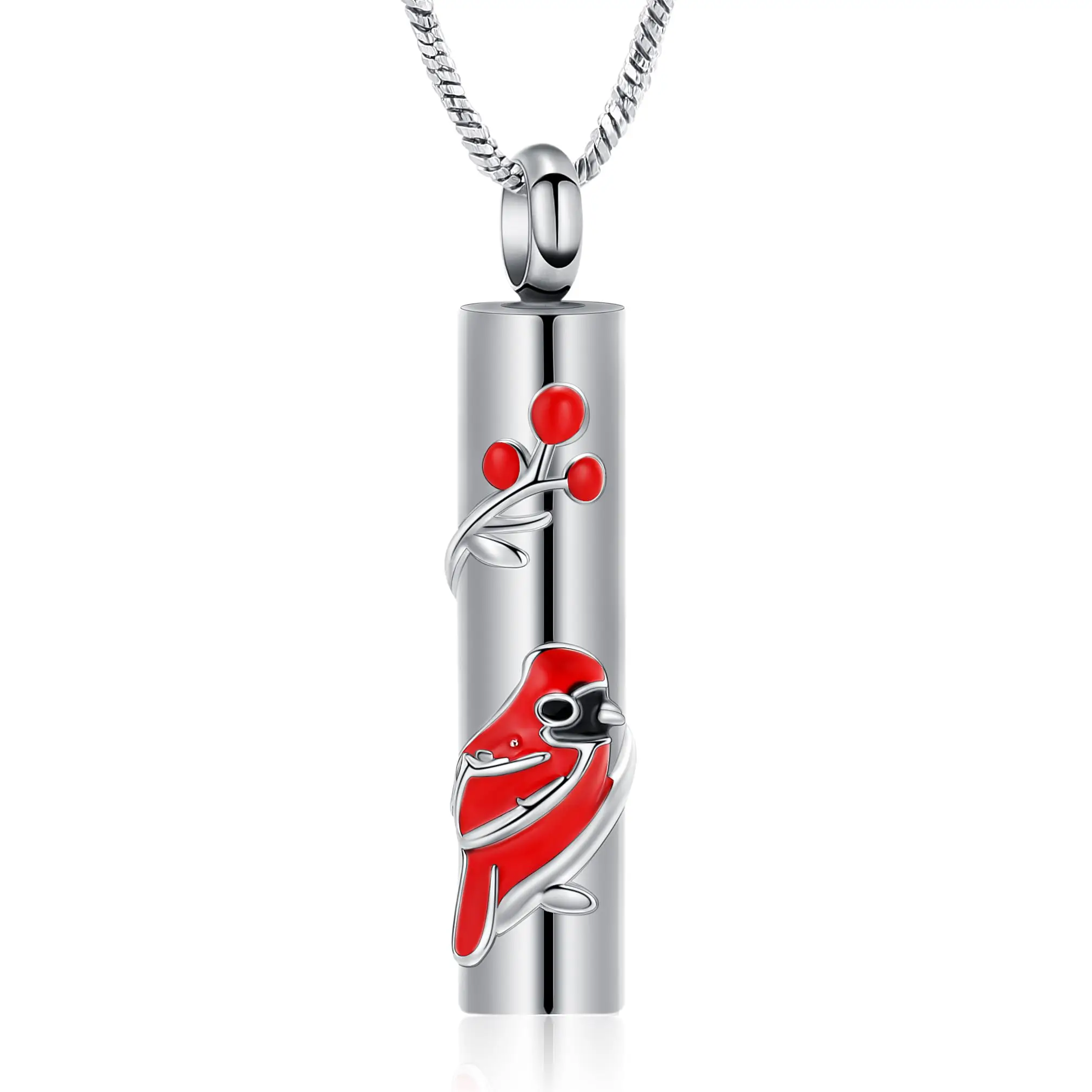 

Customize Cremation Urn Necklace Stainless Steel cylinder With Bird Pendant For Human/Pet Ashes Memorial Jewelry