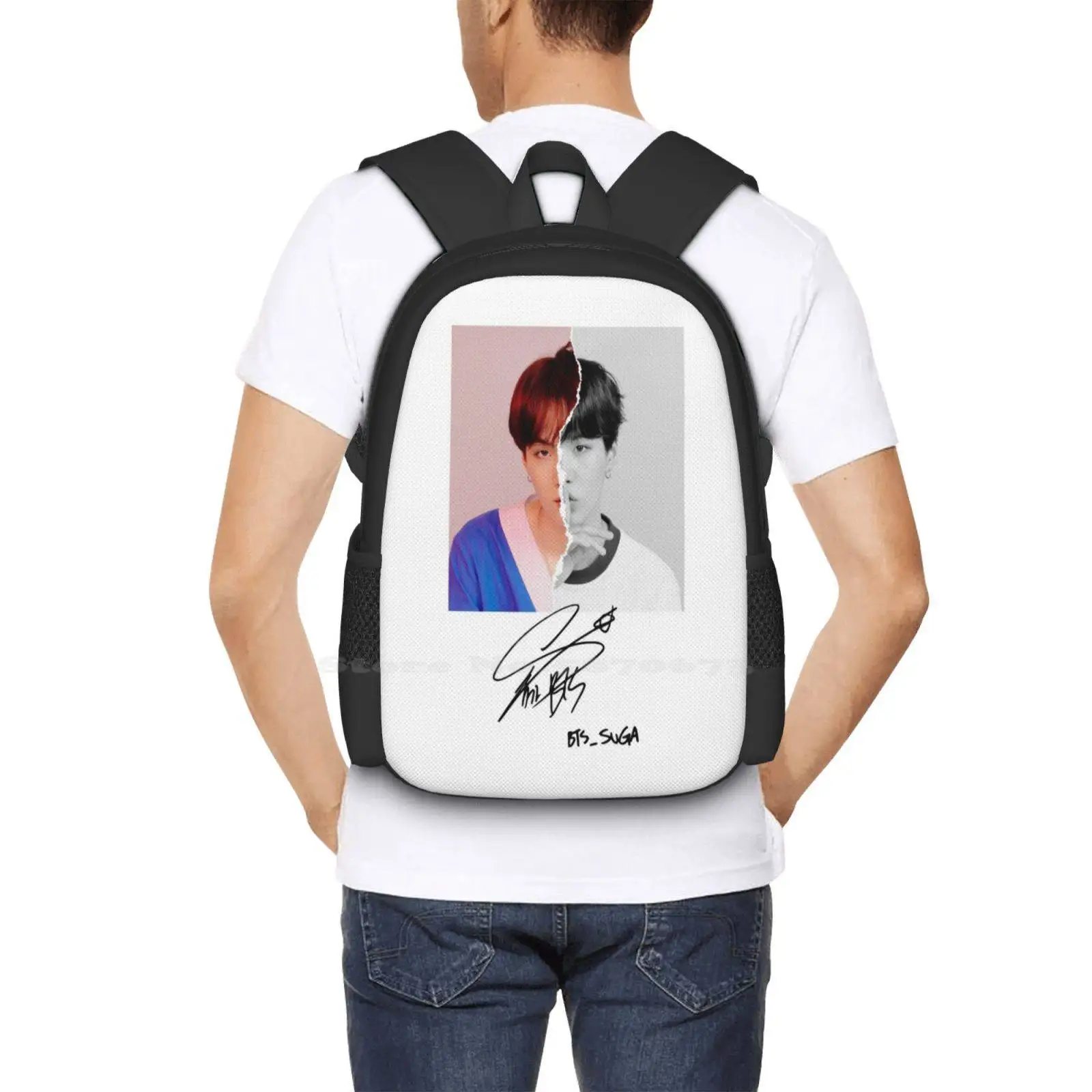 Suga Assinatura Moda Padrão Projeto Mochila, Mochila Escola Laptop Viagem, K-pop Exército Min Yoongi Yoongi Suga, te amo você