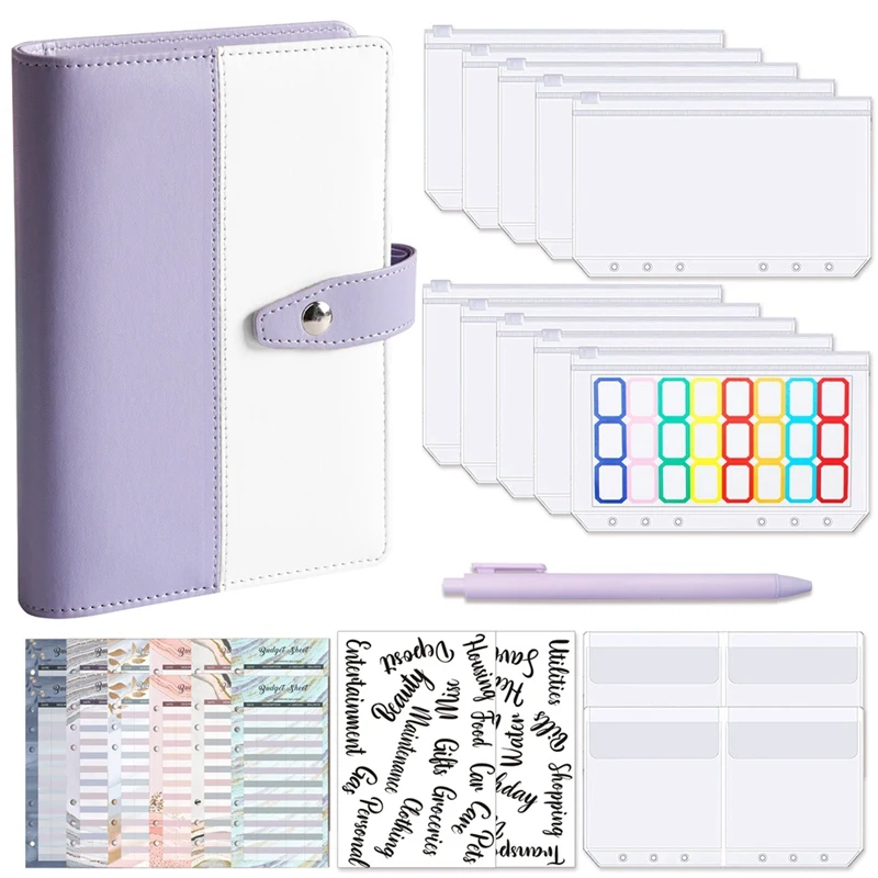 A6 PU budgetbinder met geldenveloppen, lederen geldbesparende binder, voor contante rekeningen couponkaart, budgetplanner