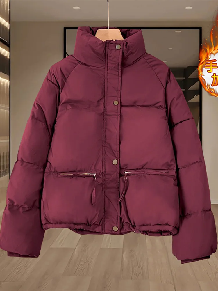 

Faionable Casual Women's Cotton Jaet Bread Sle Winter Coat Korean Version Loose Fit ort Length Zipper Closure