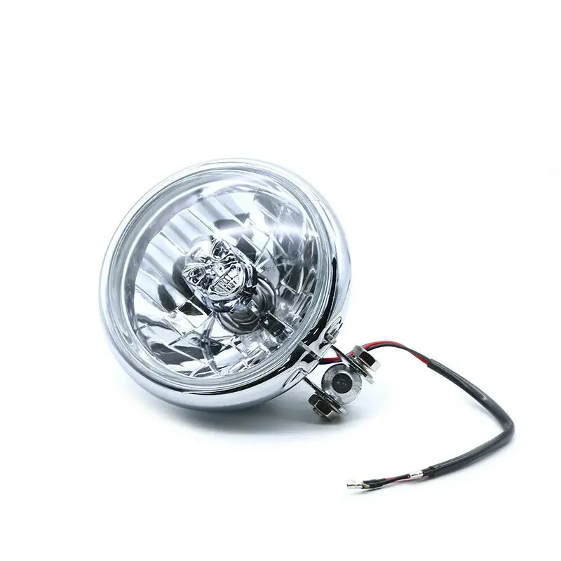 

High/Low Beam Retro Skull Light Bulb Chrome Headlight For Harley Dyna Honda VT