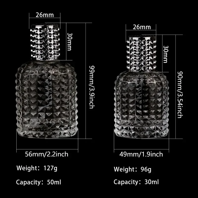 30/50ml Thick Clear Glass Fine Mist Spray Scent Aftershave Luxury Perfume Bottle Empty Atomizer Bottle Refillable Empty Atomizer