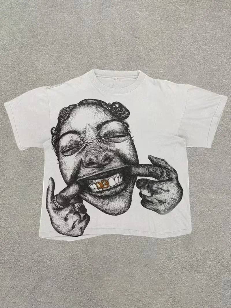 New Arrival:Graffiti Face T-shirt,Y2K style, loose fit, crew neck design,casual and fashionable,suitable for both men and women.