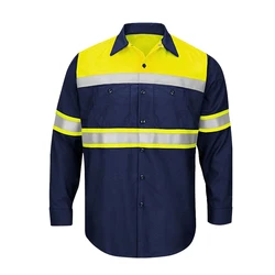 Men Shirt Long Sleeve 100% Cotton Reflective Work Clothes Hi Vis Workwear Shirt Safety Clothing Workwear Construction Summer