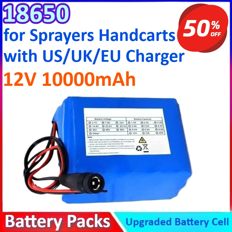 

18650 12V 10Ah 3S5P New Lithium-ion Battery Pack for Sprayers, Handcarts and Children's Electric Vehicles with US/UK/EU Charger