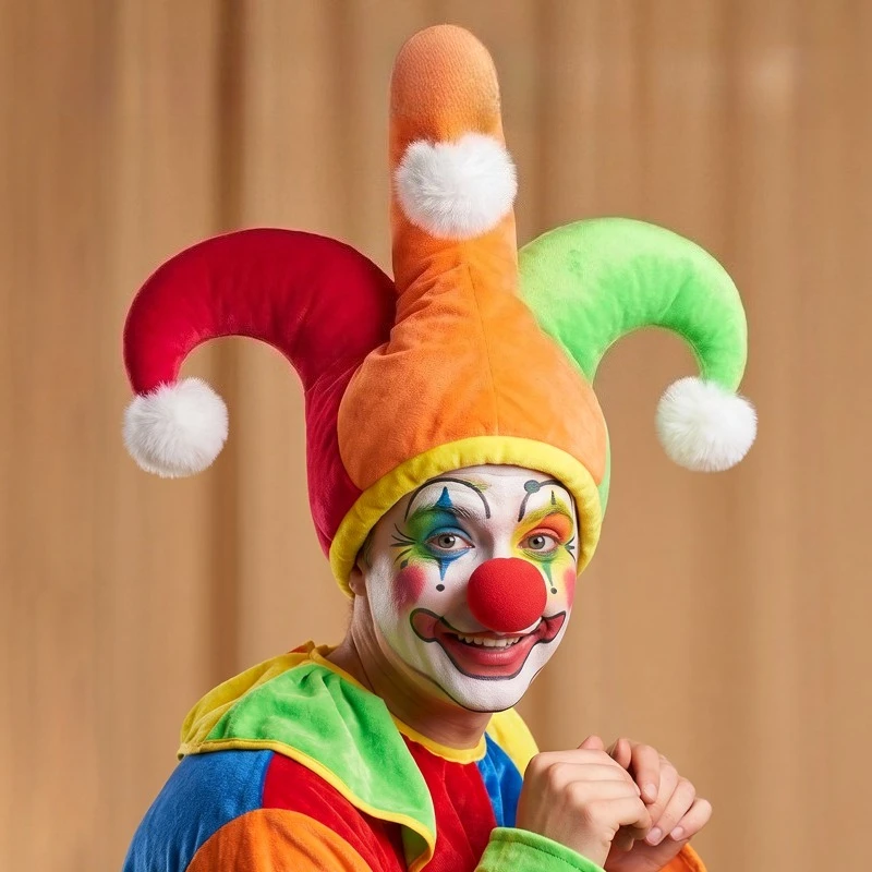 Jester Clown Hat Three Pointed Colorful Pom Pom Hat Halloween Carnival Cosplay Accessory Adult Funny Party Dress Up Joker Hat
