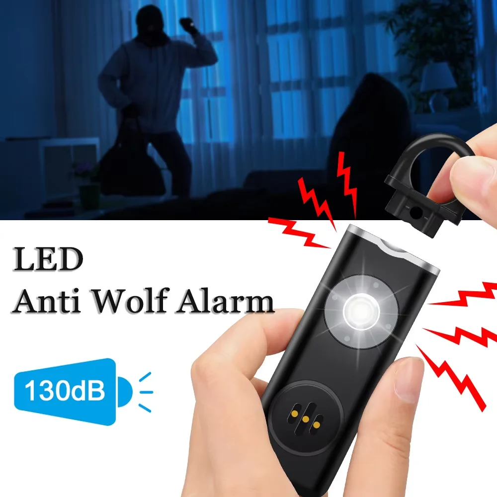 Pull Pin Personal Alarm Sos Self-defense Emergency Security Alarm Led Flashing Light Key Chain  130db Sound Rechargeable