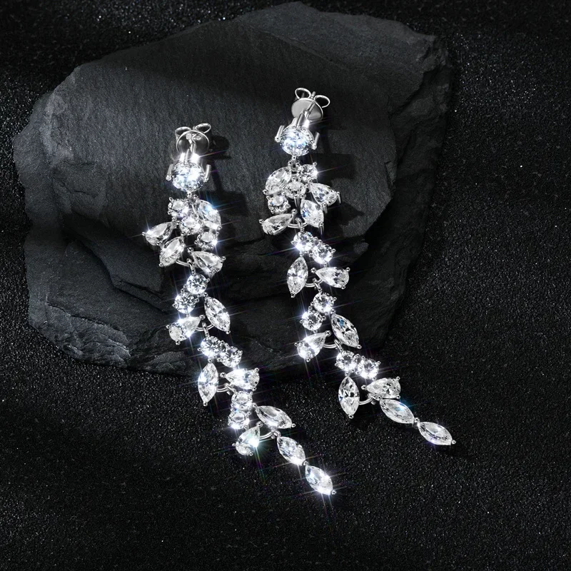 Luxury 100% S925 Sterling Silver Drop Earrings For Women Girls S925 Silver Plated 18K Wedding Bride Earrings Party Gifts Jewelry