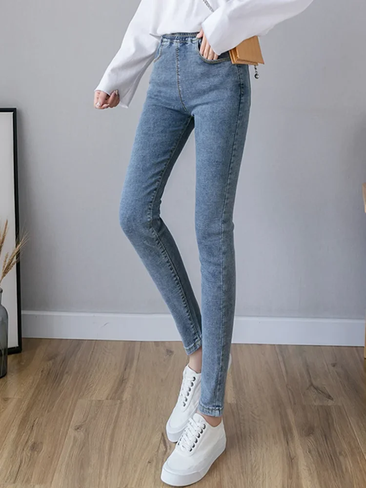 Elastyczne dżinsy ołówkowe z wysokim stanem damskie casualowe vintage obcisłe elastyczne spodnie dżinsowe moda koreańska wiosna jesień streetwear vaqueros