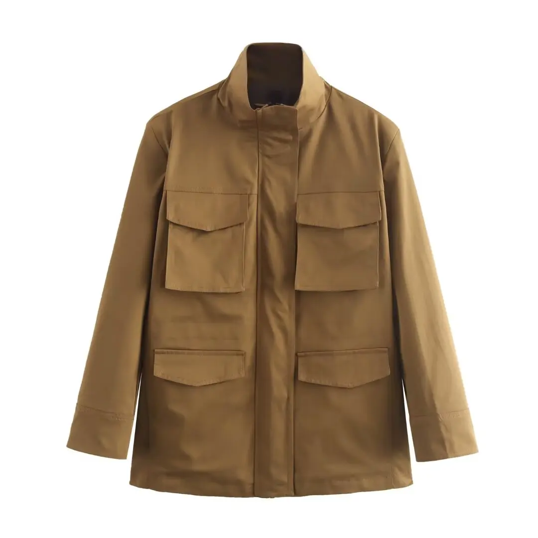 

Faionable Повседневный воротник-стойка Long Sve ket Украшенная женская куртка ZA2025 Весенняя новинка Sle Small Fraance Sle Sli...