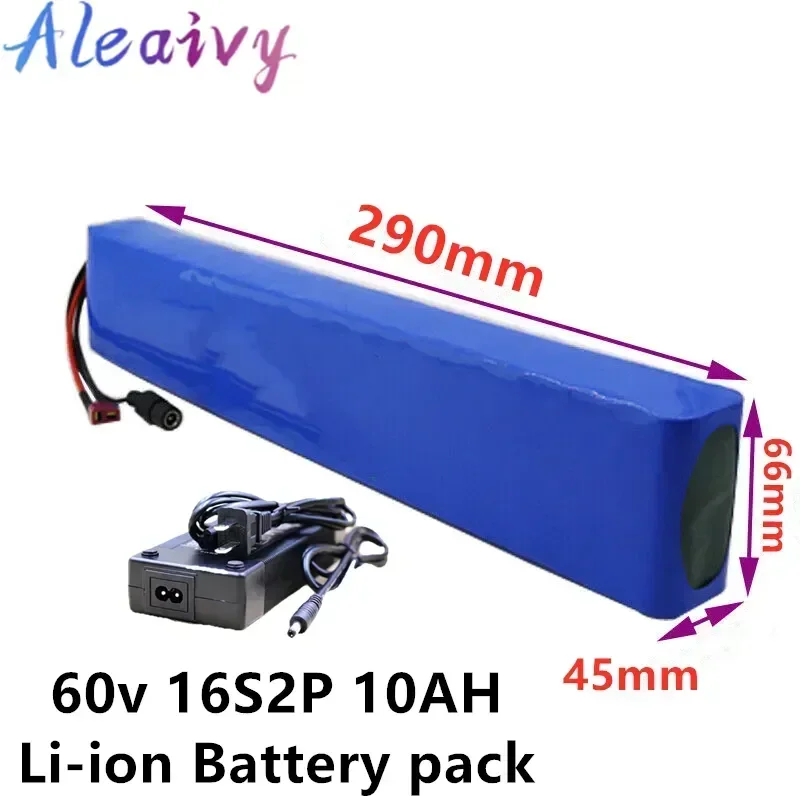 Batterie lithium-ion 60V, 10Ah, 1000W, 67.2V, 10000mAh, avec chargeur, pour vélo électrique, fauteuil roulant et moto électrique