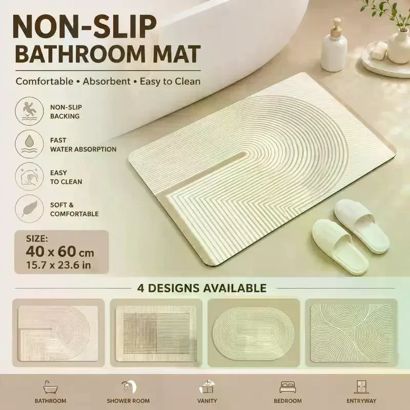 Beige Striped Diatomite Bath M - Quick Dry Diatomite Bath Mat review and price