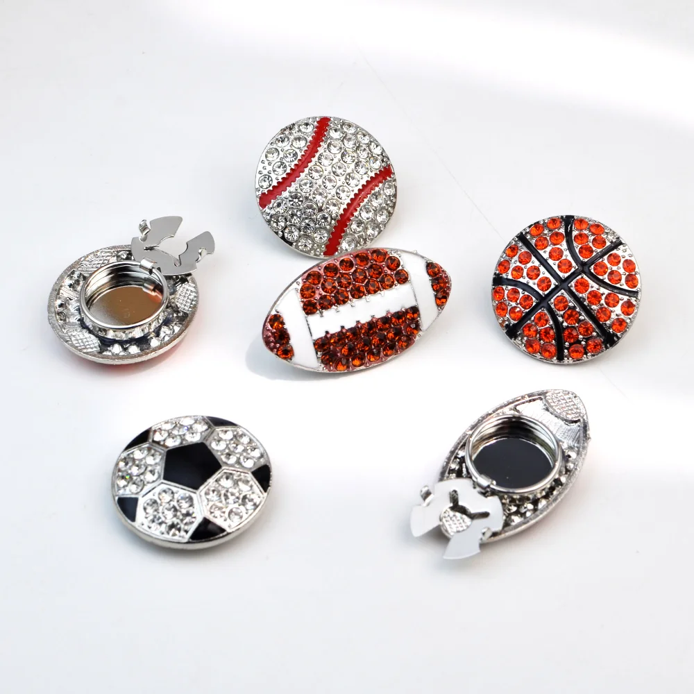 1 Pcs Flash Diamond Sports Series Brooch Cufflinks Football Basketball Baseball Rugby Shirt Button Design Fan Gift Cufflinks