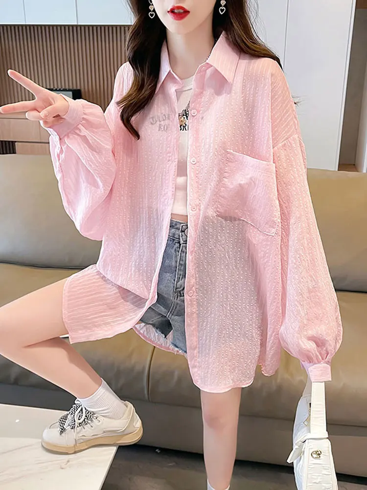 Ice Silk UV Protection Shirt Women Summer New Loose Lightweight Breathable Cycling Transparent Chiffon Shirt Outerwear Trendy