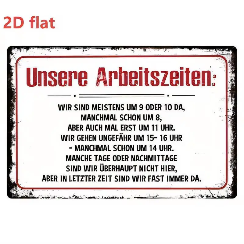 Unsere Arbeitszeiten Vintage Metal Tin Sign - Retro Distressed Design, German Humor Work Hours Art, Iron, Perfect for Bars/Cafes