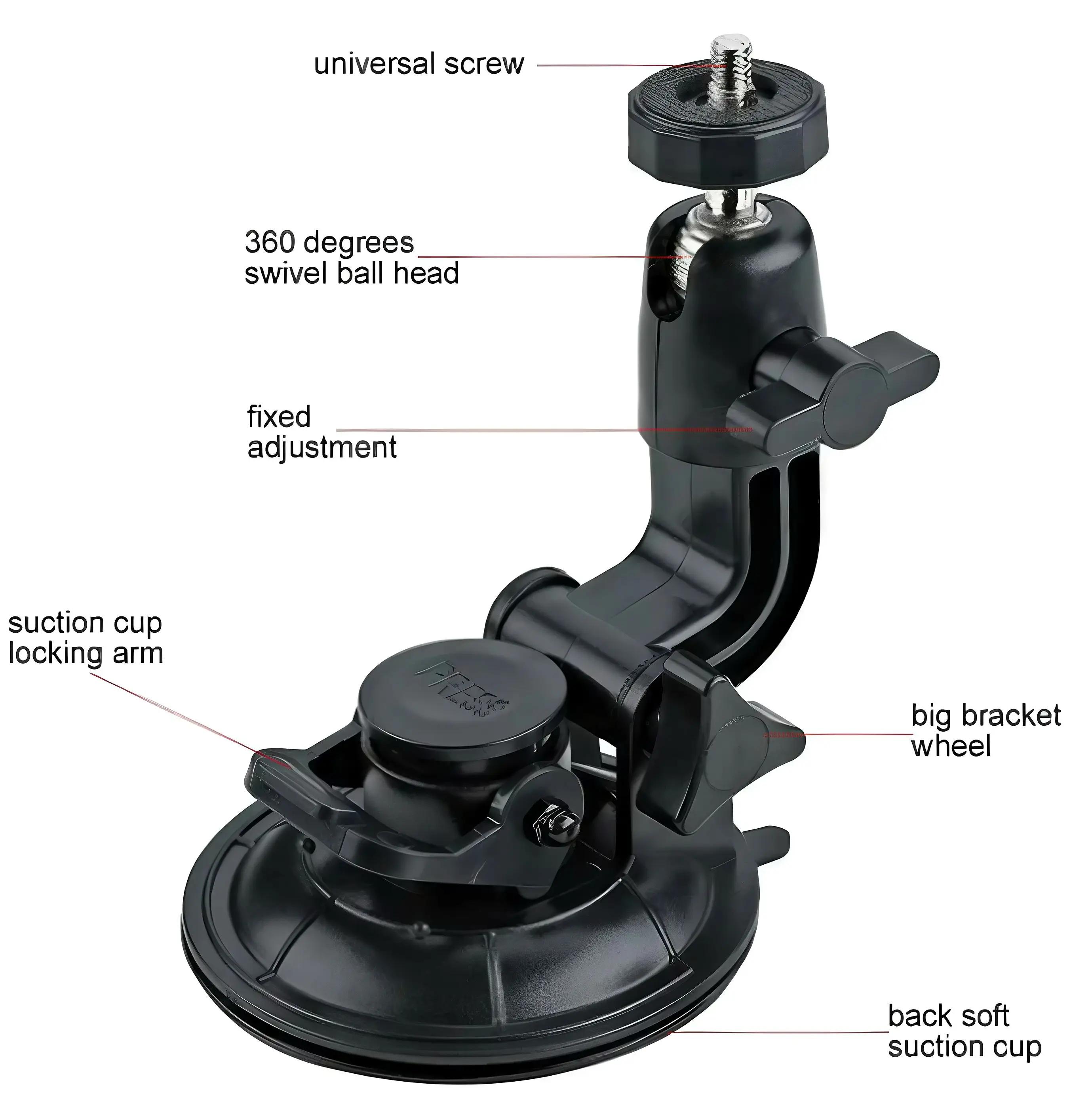 Car Suction Cup Bracket Holder Adjustable 1/4 Adapter Windshield Suction Cup Bracket For GoPro/Insta360/ Smart phone Camera