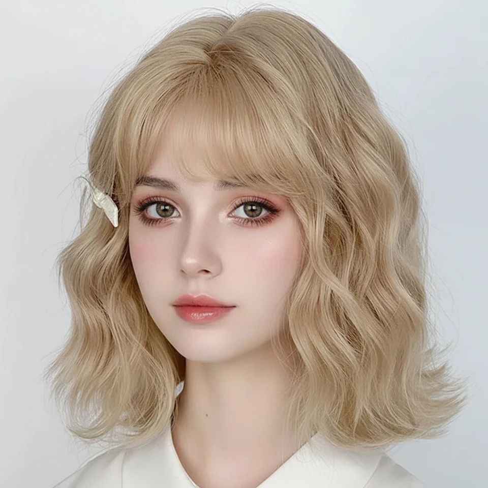 Gold Short Curly Hair Wig for Women High Quality Synthetic Bob Wig Natural Big Wave Fashion Ladies Wig