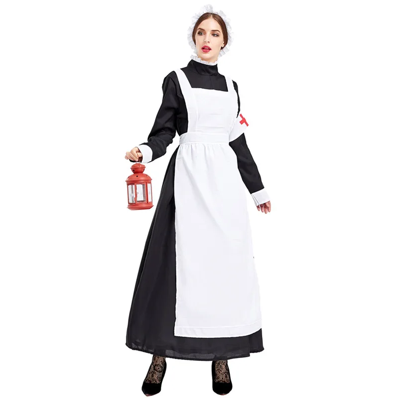 GB10004 Women's Great War Nurse Costumes Long Sleeve Maxi Dress Halloween Roleplay Outfits Florence Nightingale Costum