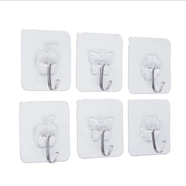 Wall Hooks Waterproof Oilproof Self Adhesive Transparent Reusable Seamless Hanging Hook for Kitchen Bathroom Office