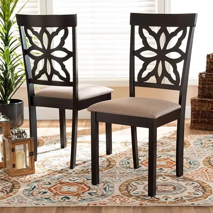 

Samwell Modern and Contemporary Sand Fabric Upholstered and Dark Brown Finished Wood 2-Piece Dining Chair Set