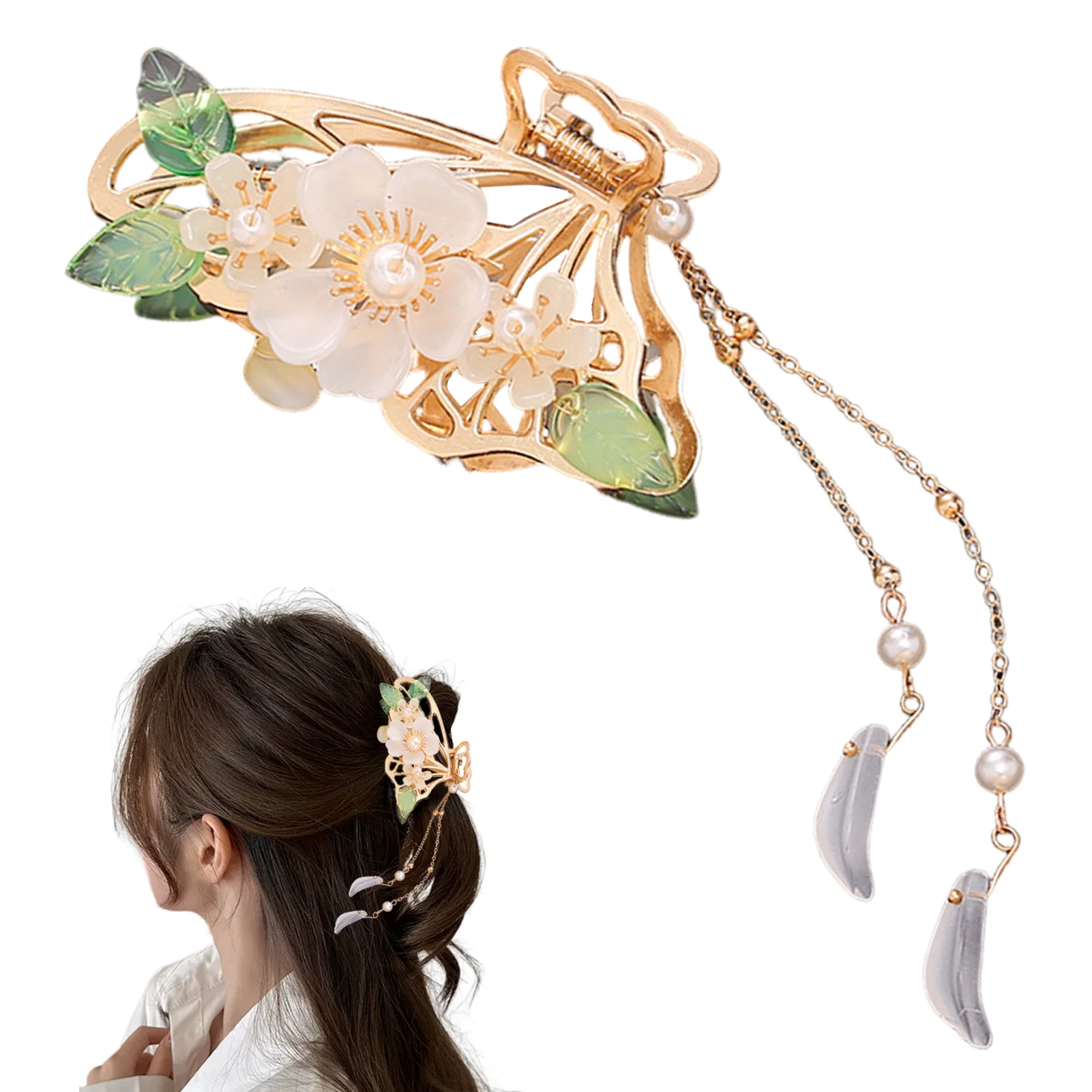 2025 جديد زهرة مشبك شعر للنساء خمر فراشة الفاوانيا شرابة القرش القابض أنيقة رائعة دبوس الشعر المعدني إكسسوارات الشعر #6
