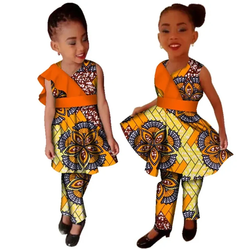 African Clothes for Children 2 Pcs Set Girls Bridesmaid Flower Girls Dress Princess for Kid Child Wedding Party Maxi Ball Gown