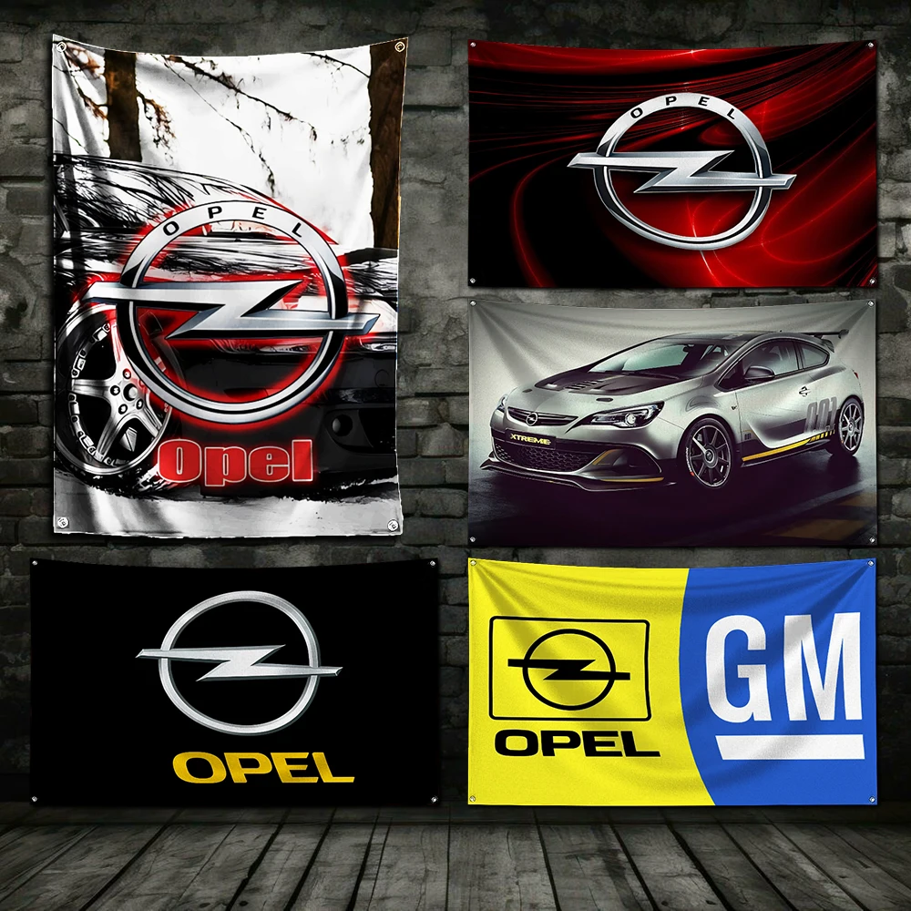 3x5 Ft Opels Motor Sport Car Flag Polyester Digital Printing Banner for Garage Wall Art Out Door Decoration With Brass Grommets