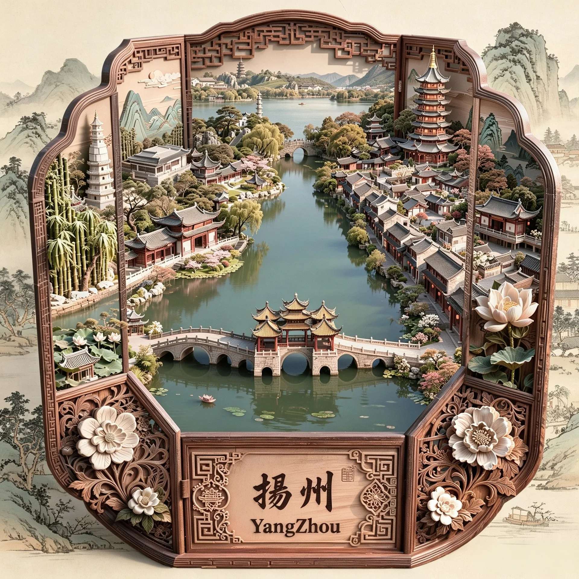 Chinesischer Stil Kulturelles Kreatives Kühlschrankmagnet 3D Metall Geprägt Yangzhou Slender West Lake Magnetisches Souvenir Geschenk