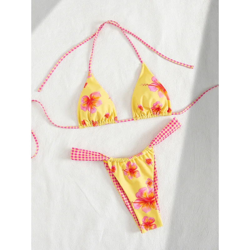Maiô de duas peças para mulheres com gravata sexy Biquíni de três pontosCostume de banho para mulheres