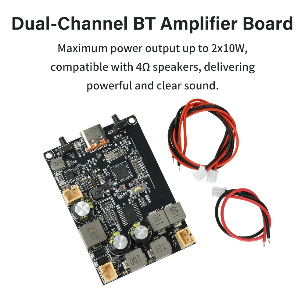 TWS Bluetooth Amplifier Module 2*10W Dual Channel Bass Enhancement Algorithm Amplifier Board Type C for DIY Audio Projects