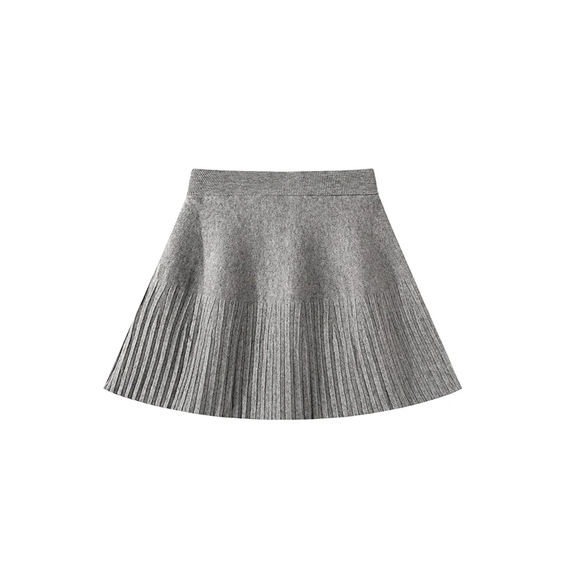 Gray Pleated Women' Skirt 2026 Spring New High End Bow Sweet Knitted Skirt Cute High Waist Slim-looking Elastic Waist Skirt