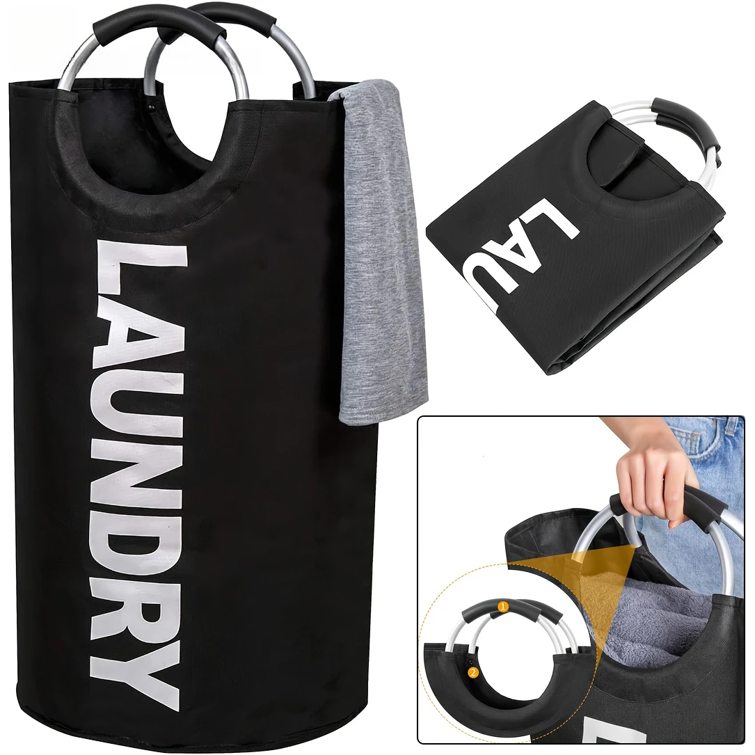 1pc Laundry Basket, Fabric Large Collapsible Laundry Hamper, Tall Laundry Bag With Handles, Portable Washing Bin