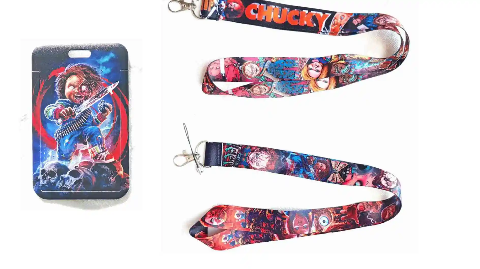 Wholesale Chucky Cartoon Creative Lanyard Card Holder Student Hanging Neck Phone Lanyard Badge Subway Access Card Holder