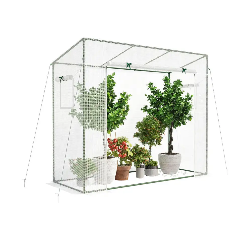 Outdoor Walk-In Greenhouse, Portable Plant Growing Tent With High-Strength PE Coated Metal Frame, Roll-Up Zipper Door And Mesh Windows For Backyard Patio Vegetable Flower Cultivation, White